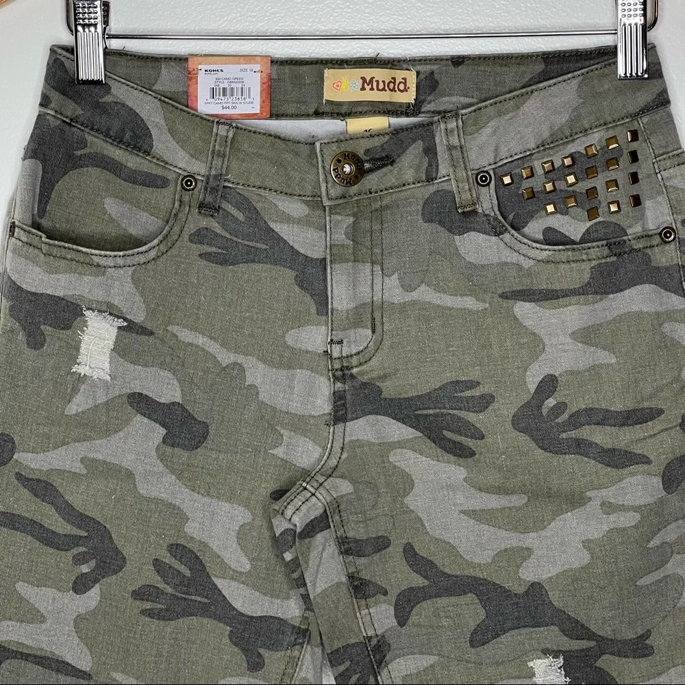 Mudd Girls Super Skinny Jeans Pants Camo print with studs 5 pocket Distressed 16